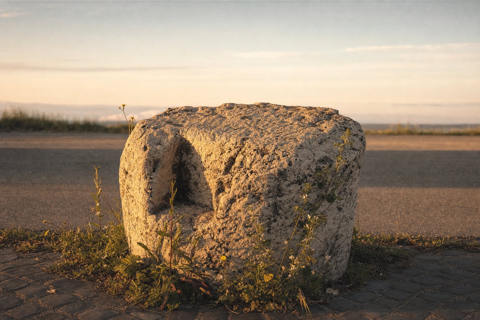Il cippo romano in pietra, all'incrocio accanto alla villa